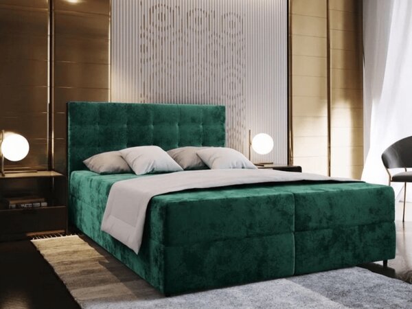 Pat tapițat boxspring GLORIEN VELVET 160x200 cm verde inchis Saltele: Saltea cu arcuri Bonell