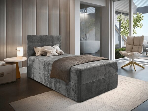 Pat boxspring tapițat GLORIEN VELVET 80x200 cm gri Saltea: Saltea cu arcuri Bonell