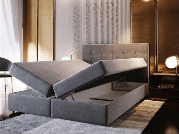 Pat boxspring tapițat GLORIEN VELVET 140x200 cm gri Saltea: Saltea cu arcuri Bonell