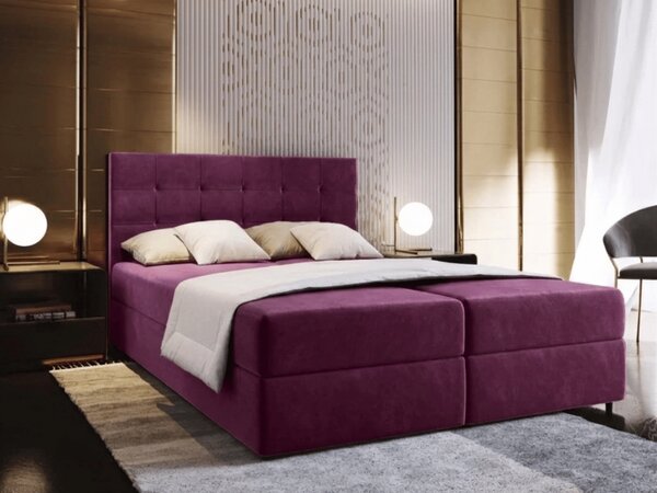 Pat tapițat boxspring GLORIEN 180x200 cm purpuriu Saltele: Saltea cu arcuri Bonell