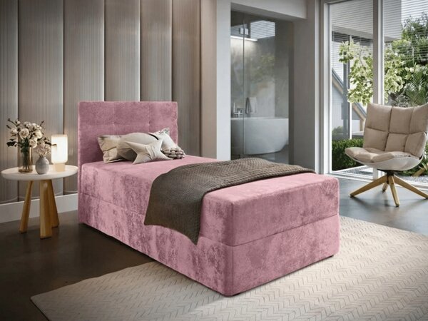 Pat boxspring tapitat GLORIEN VELVET 90x200 cm roz Saltele: Saltea cu arcuri Bonell