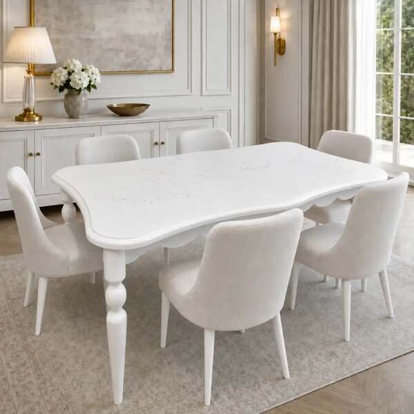 Masă dining Verona din MDF, alb, 160 × 90 × 76 cm, 6 persoane