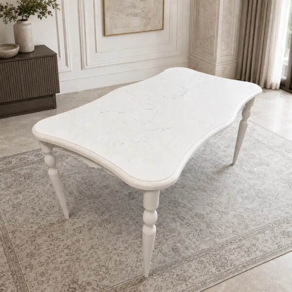 Masă dining Verona din MDF, alb, 160 × 90 × 76 cm, 6 persoane