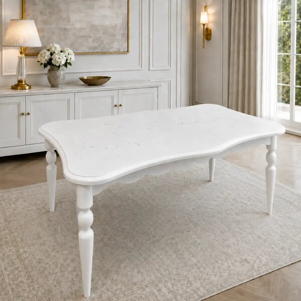 Masă dining Verona din MDF, alb, 160 × 90 × 76 cm, 6 persoane