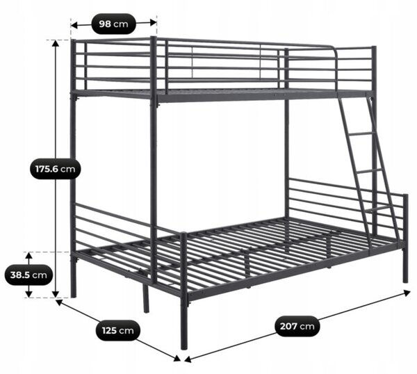 JAKS Pat supraetajat negru 90/120 x 200 cm Tres