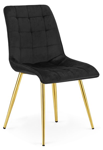 Scaun de masa SPLIT VELVET cu picioare aurii, negru