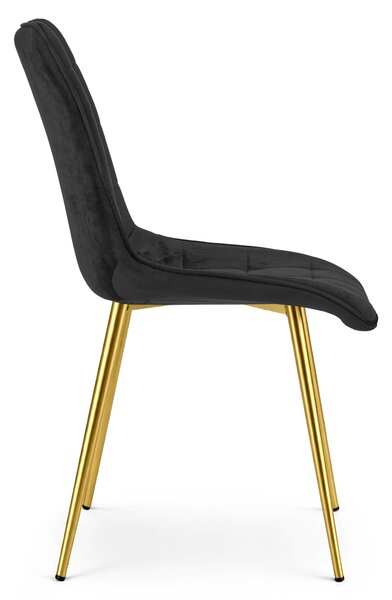 Scaun de masa SPLIT VELVET cu picioare aurii, negru