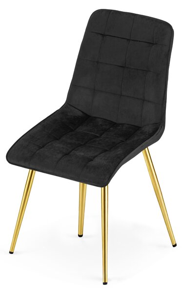 Scaun de masa SPLIT VELVET cu picioare aurii, negru