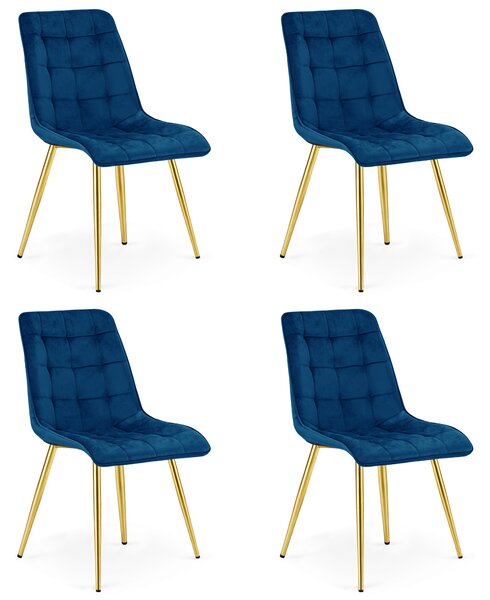 Scaun de masa SPLIT VELVET cu picioare aurii, albastru