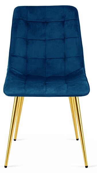 Scaun de masa SPLIT VELVET cu picioare aurii, albastru