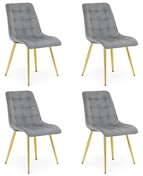 Scaun de masa SPLIT VELVET cu picioare aurii, gri deschis