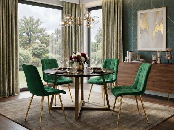 Scaun de masa SPLIT VELVET cu picioare aurii, verde