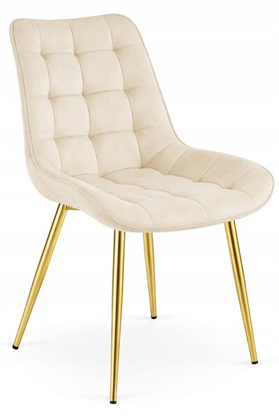 OFERTA Scaun de catifea bej deschis BERA cu picioare aurii II. calitate