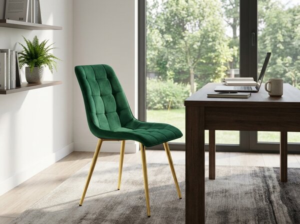 Scaun de masa SPLIT VELVET cu picioare aurii, verde
