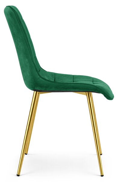 Scaun de masa SPLIT VELVET cu picioare aurii, verde