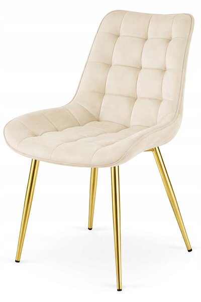 OFERTA Scaun de catifea bej deschis BERA cu picioare aurii II. calitate