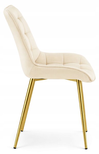 OFERTA Scaun de catifea bej deschis BERA cu picioare aurii II. calitate