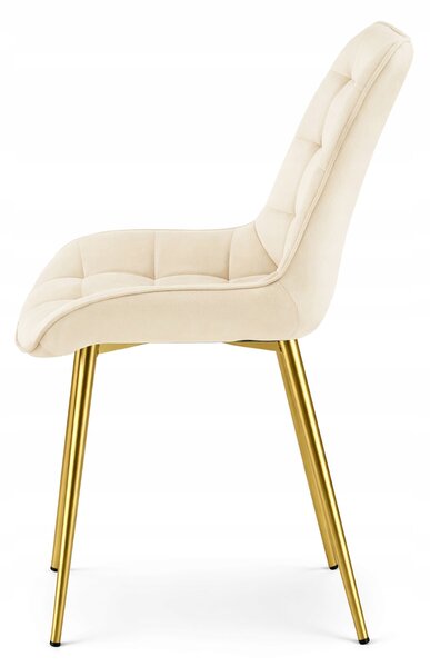 OFERTA Scaun de catifea bej deschis BERA cu picioare aurii II. calitate