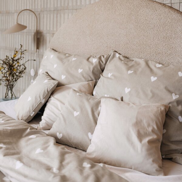 Goldea lenjerie de pat 100% bumbac - inimioare pe latte 160 x 200 și 2buc 50 x 70 cm