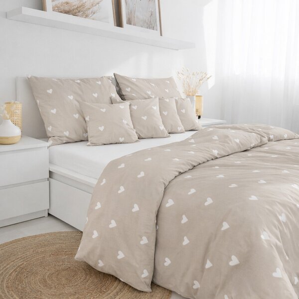 Goldea lenjerie de pat 100% bumbac - inimioare pe latte 160 x 200 și 2buc 50 x 70 cm