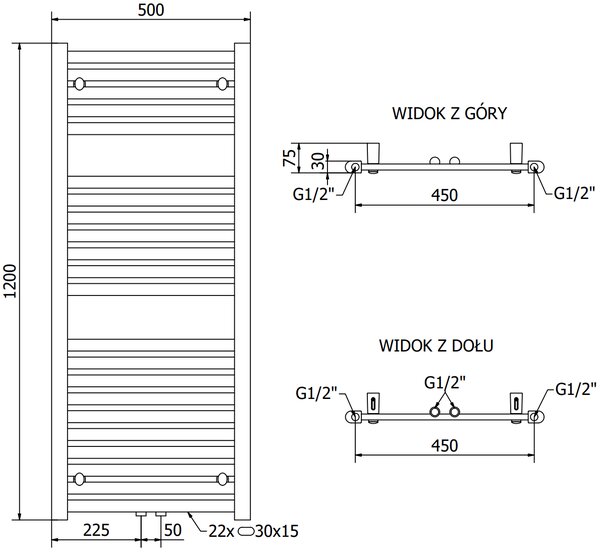 Mexen Hades, element electric de încălzire 1200 x 500 mm, 600 W, crom, W104-1200-500-2600-01