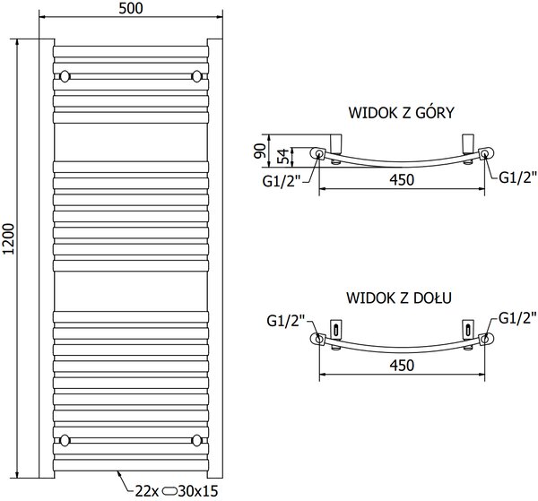 Mexen Helios, element electric de încălzire 1200x500 mm + tijă de încălzire 600 W, crom, W103-1200-500-2600-01