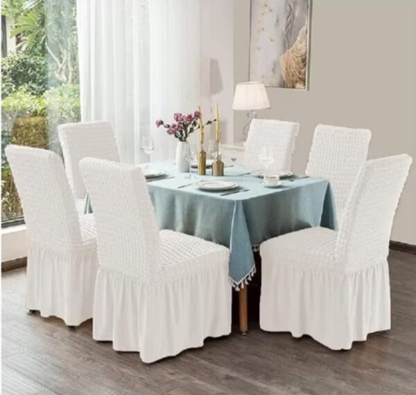 Set 6 huse de scaun, cu volane, Alb