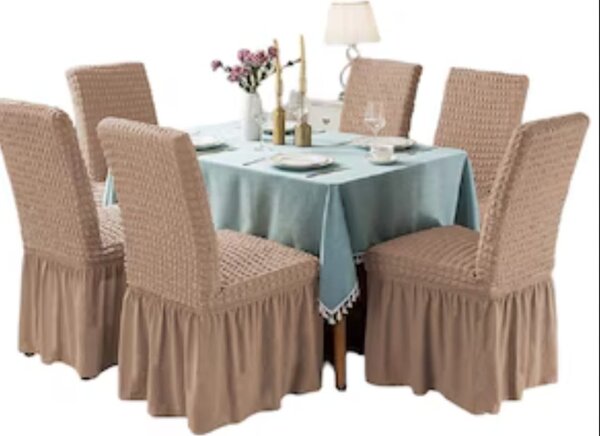 Set 6 huse de scaun, cu volane, Cafea cu lapte