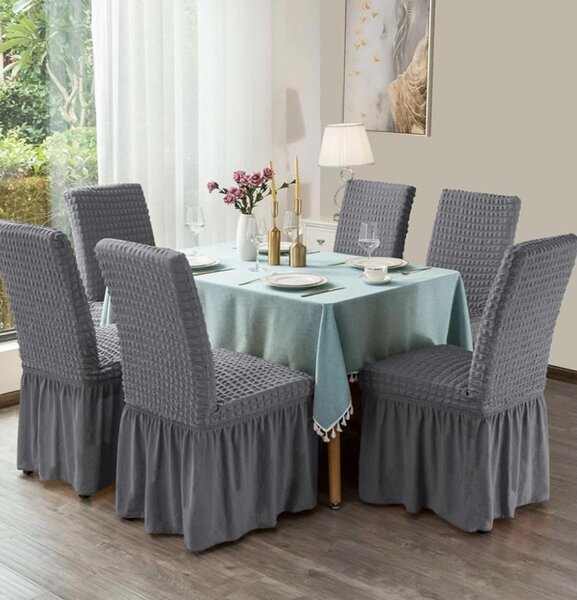 Set 6 huse de scaun, cu volane, Gri deschis