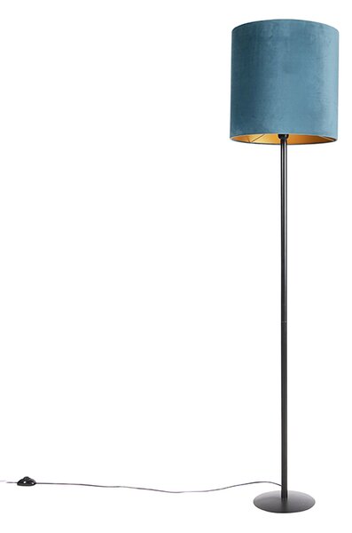 Lampă de podea cu abajur din catifea neagră albastru cu auriu 40 cm - Simplo