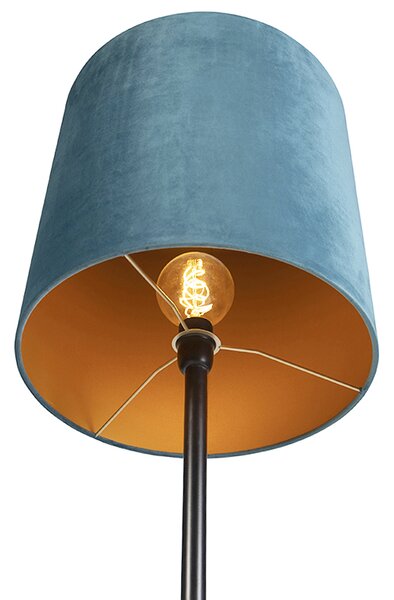 Lampă de podea cu abajur din catifea neagră albastru cu auriu 40 cm - Simplo