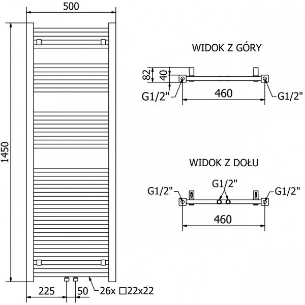 Mexen Pluton, element electric de încălzire 1450x500 mm + tijă de încălzire 900 W, alb, W106-1450-500-2900-20