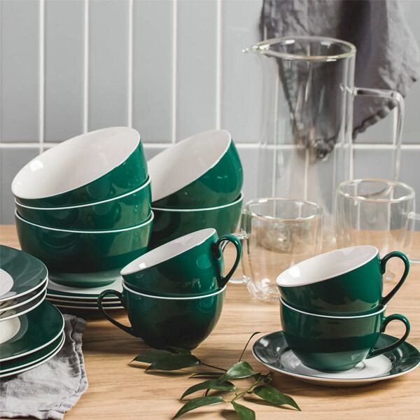 Set servire ceai sau cafea, 12 piese, 6 persoane, Aura Green