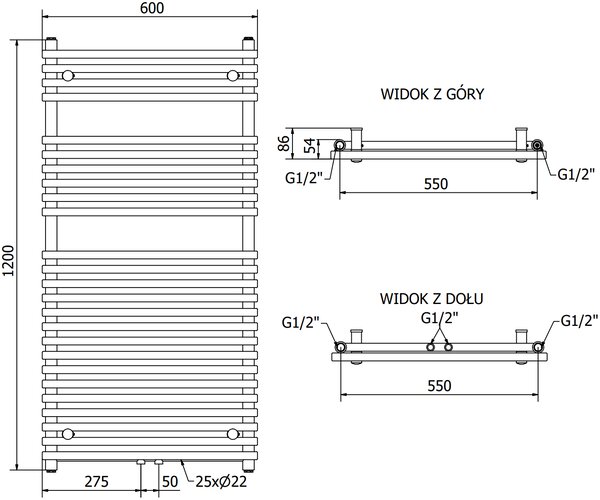 Mexen Sol, element electric de încălzire 1200x600 mm + tijă de încălzire 600 W, crom, W125-1200-600-2600-01
