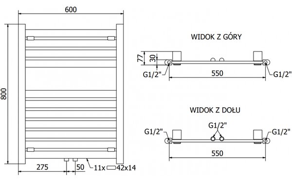 Mexen Uran, element electric de încălzire 800x600 mm + tijă de încălzire 300 W, crom, W105-0800-600-2300-01