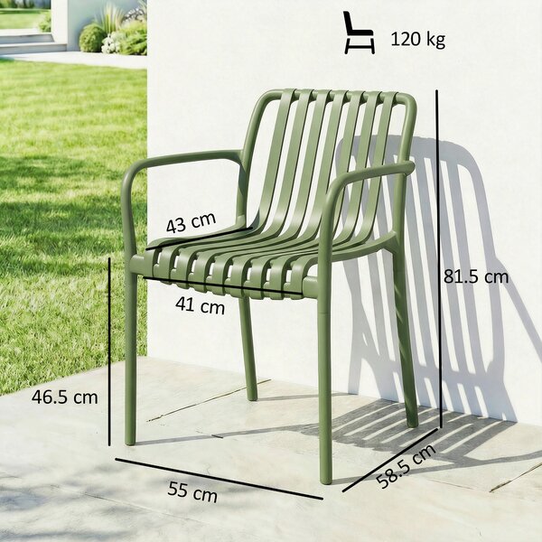 Outsunny Set 4 Scaune de Grădină Stivuibile din Plastic Anti-UV, Scaune pentru Prânz în Exterior cu Spătar Ergonomic cu Lamele și Mânere, pentru Terasă Balcon Grădină Exterior Interior, 55x58,5x81,5 cm, Verde | Aosom Romania