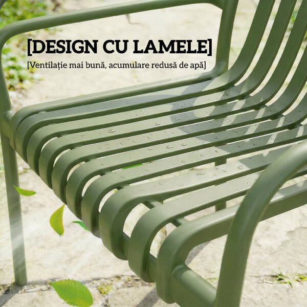 Outsunny Set 4 Scaune de Grădină Stivuibile din Plastic Anti-UV, Scaune pentru Prânz în Exterior cu Spătar Ergonomic cu Lamele și Mânere, pentru Terasă Balcon Grădină Exterior Interior, 55x58,5x81,5 cm, Verde | Aosom Romania