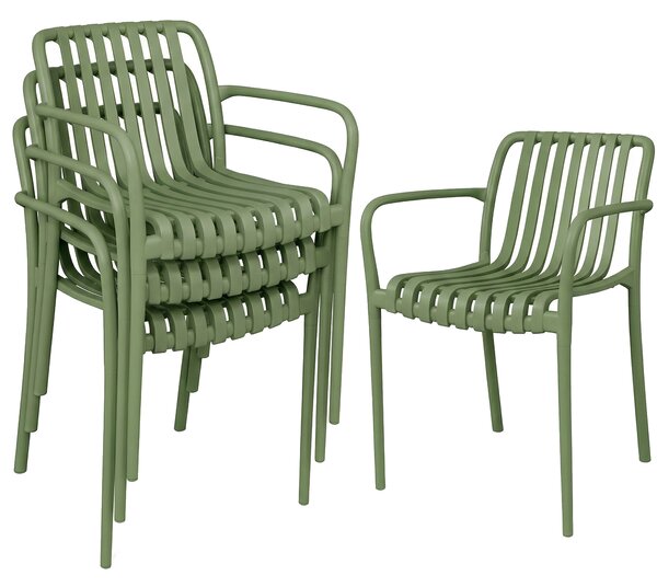 Outsunny Set 4 Scaune de Grădină Stivuibile din Plastic Anti-UV, Scaune pentru Prânz în Exterior cu Spătar Ergonomic cu Lamele și Mânere, pentru Terasă Balcon Grădină Exterior Interior, 55x58,5x81,5 cm, Verde | Aosom Romania