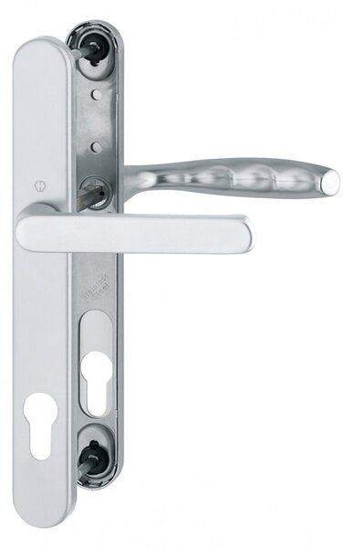 Maner pentru usa PVC, Hoppe New York, asimetric, din aluminiu, latime 30 mm, interax 92 mm, culoare argintiu F1