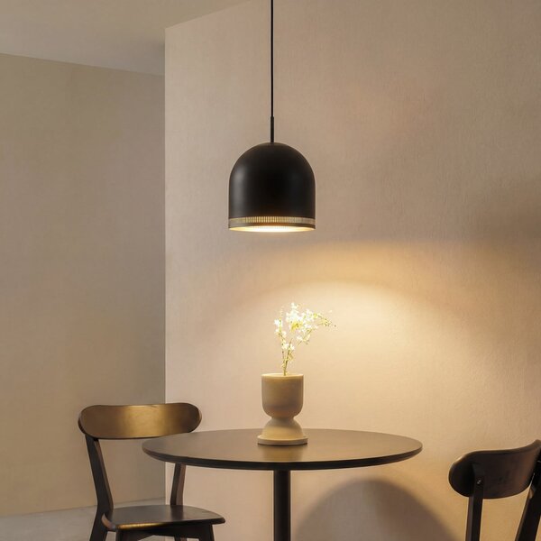 NOLA Lampă suspendată Nola Oura, Ø 25 cm, negru, fier, E27, reglabil, Negru, Camera de zi / sufragerie, Metal, Scandinavă