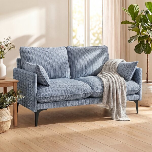 HOMCOM Canapea 2 locuri din material respirabil cu perne groase, 2 perne, cotiere, pentru living, Albastru | Aosom Romania