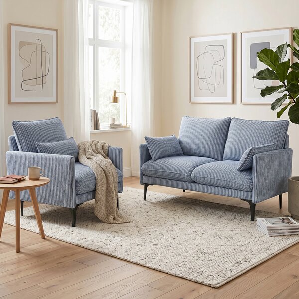 HOMCOM Canapea 2 locuri din material respirabil cu perne groase, 2 perne, cotiere, pentru living, Albastru | Aosom Romania