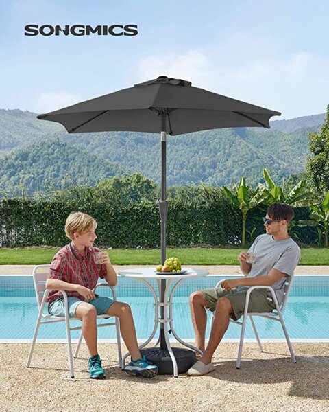 Umbrela de soare, Songmics, 30 grade, 210 cm, UPF 50+, Gri