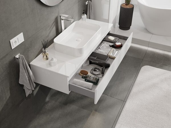 Mexen Orio, mobilier de baie 120 cm cu blat, 1 sertar, alb lucios, 91A10-12023-1-BFC00