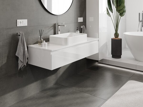 Mexen Orio, mobilier de baie 120 cm cu blat, 1 sertar, alb lucios, 91A10-12023-1-BFC00