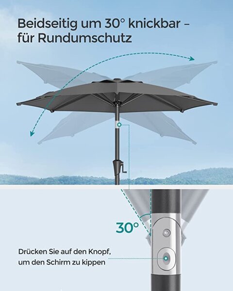 Umbrela de soare, Songmics, 30 grade, 210 cm, UPF 50+, Gri