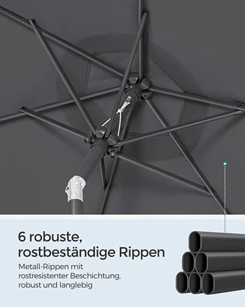 Umbrela de soare, Songmics, 30 grade, 210 cm, UPF 50+, Gri
