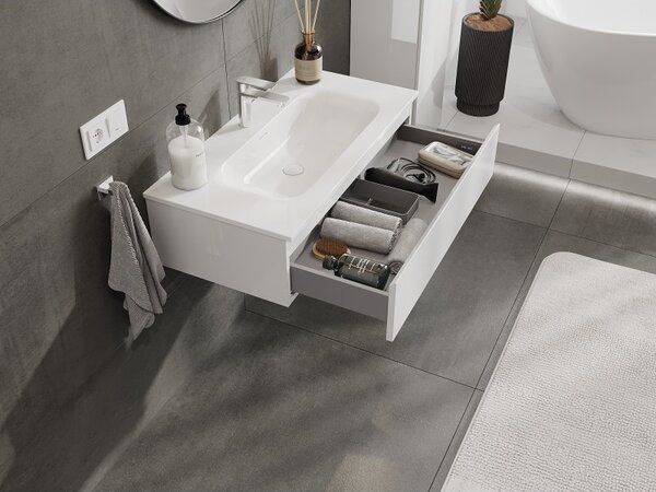 Mexen Orio, mobilier de baie 90 cm cu lavoar Vela, 1 sertar, alb lucios, 91A10-09023-1-BF00-W23M00