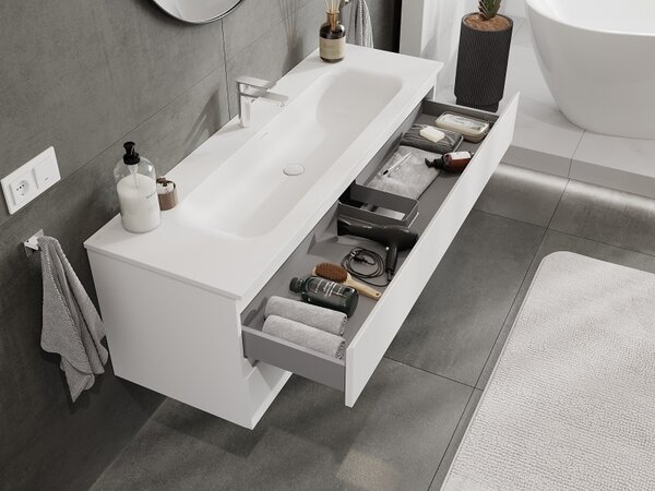 Mexen Orio, mobilier baie 140 cm cu lavoar Vela, 2 sertare, alb mat, 91A10-14047-2-BFF01-W23M01