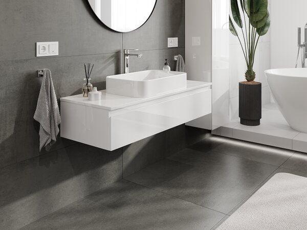 Mexen Orio, mobilier de baie 120 cm, 1 sertar, alb lucios, 91A10-12023-1-BF00